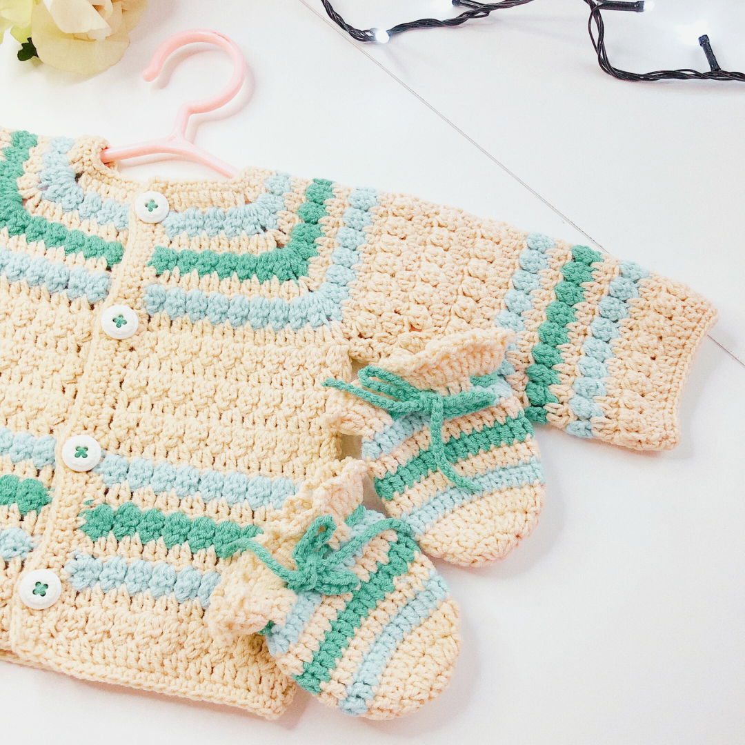 Minty Morning Crochet Baby Cardigan Set (Customizable, Made-to-order)