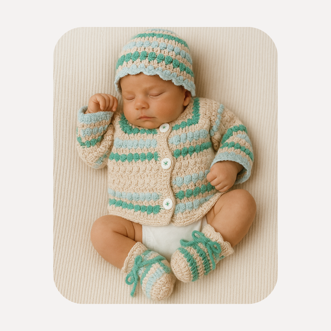 Minty Morning Crochet Baby Cardigan Set (Customizable, Made-to-order)