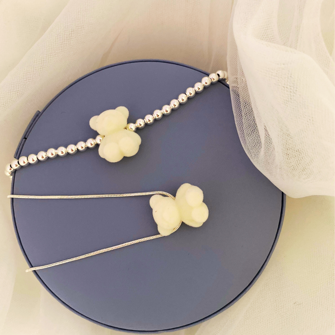 925 Silver Flower Girl Teddy Bracelet - White Bear Limited Edition*