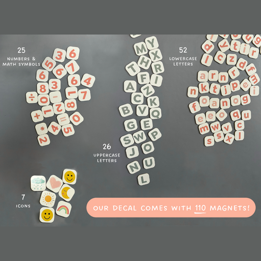 Set of Magnets (110 Pcs) Letters & Numbers Kit - Green and Pink