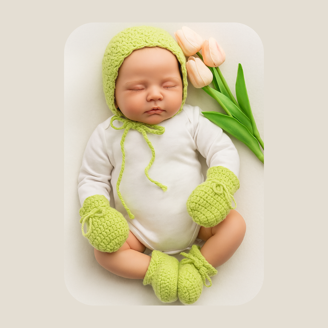 Little Sprout Crochet Baby Beanie Set (Customizable, Made-to-order)