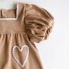 Sofia Heart-Shaped Ribbed Dress, Brown, Baby Girl, 18-24 Months