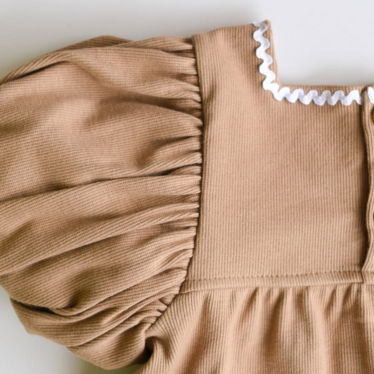 Sofia Heart-Shaped Ribbed Dress, Brown, Baby Girl, 9-12 Months