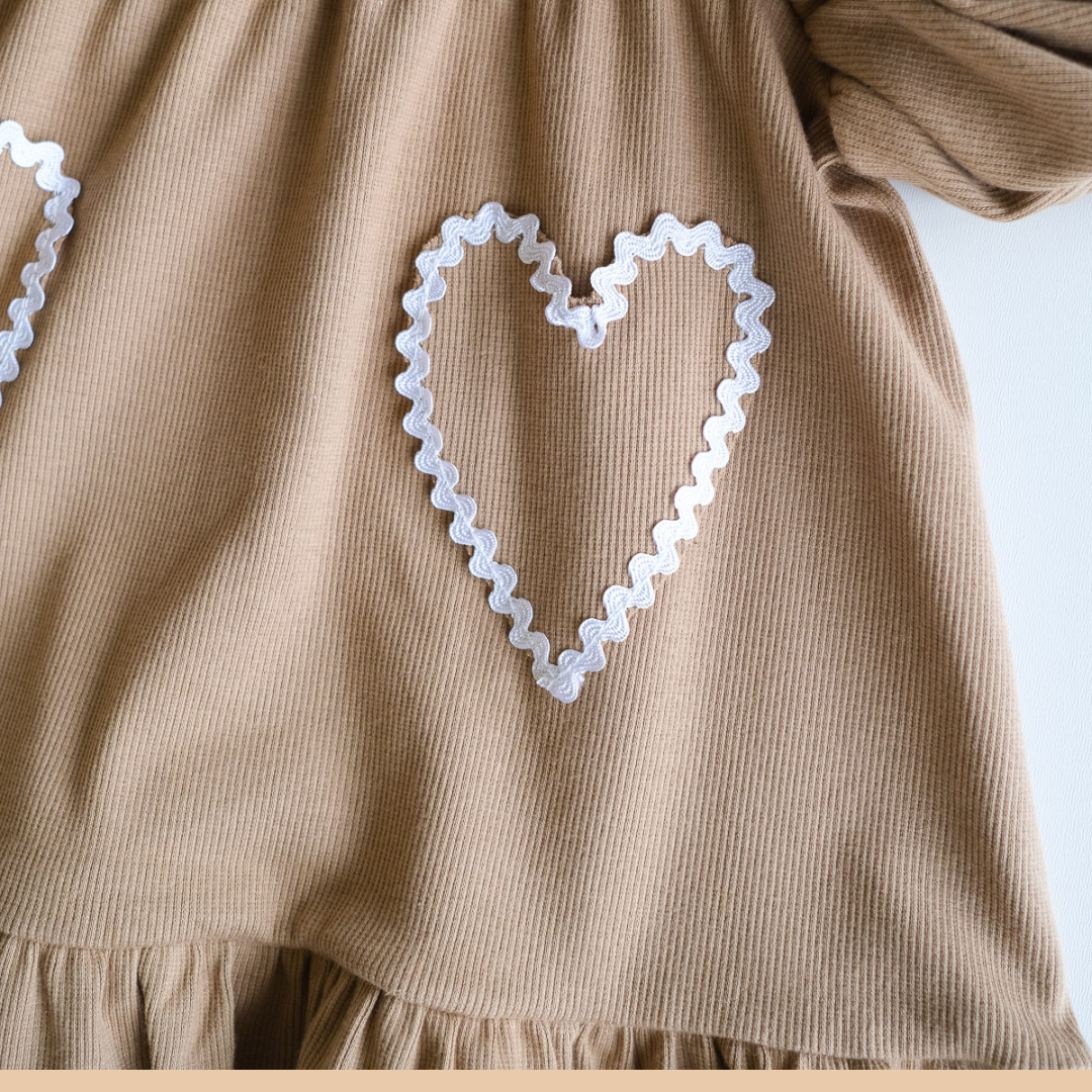 Sofia Heart-Shaped Ribbed Dress, Brown, Baby Girl, 18-24 Months
