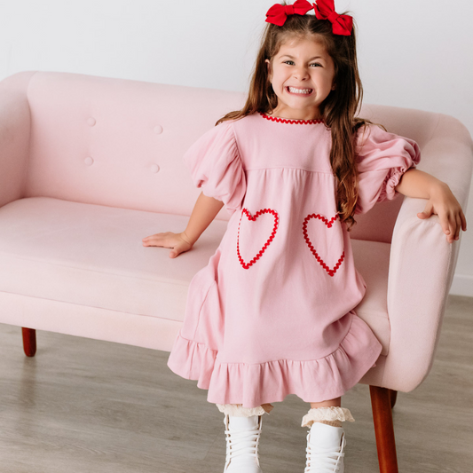 Sofia Ruffle Heart Dress, Pink, Baby Girl, 9-12 Months