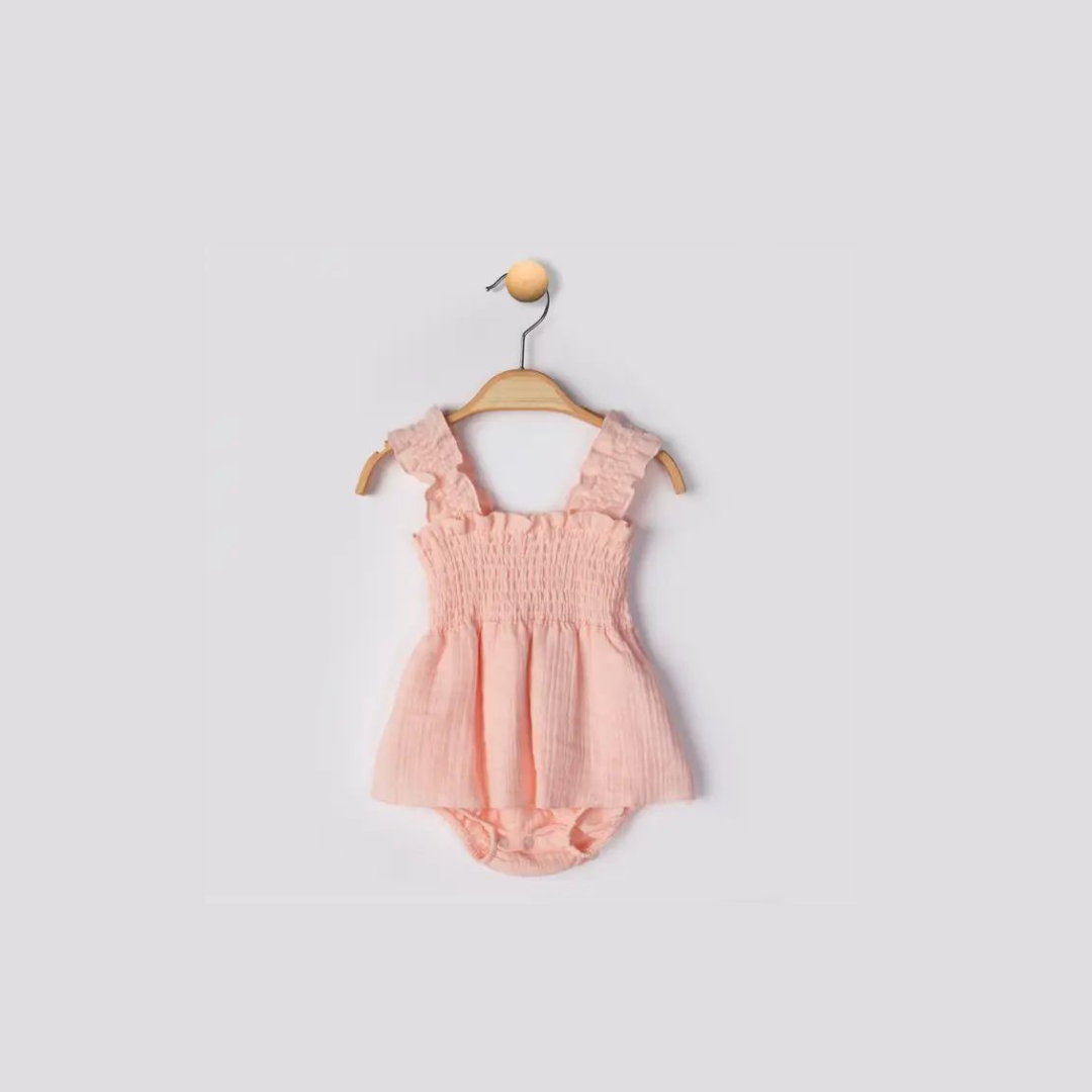 Luna Ribbon Romper, Beige, Baby Girl, 3-6 Months