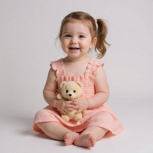 Luna Ribbon Romper, Beige, Baby Girl, 6-9 Months