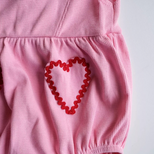 Mini Amora Heart Romper, Pink, Baby Girl, 6-12 Months