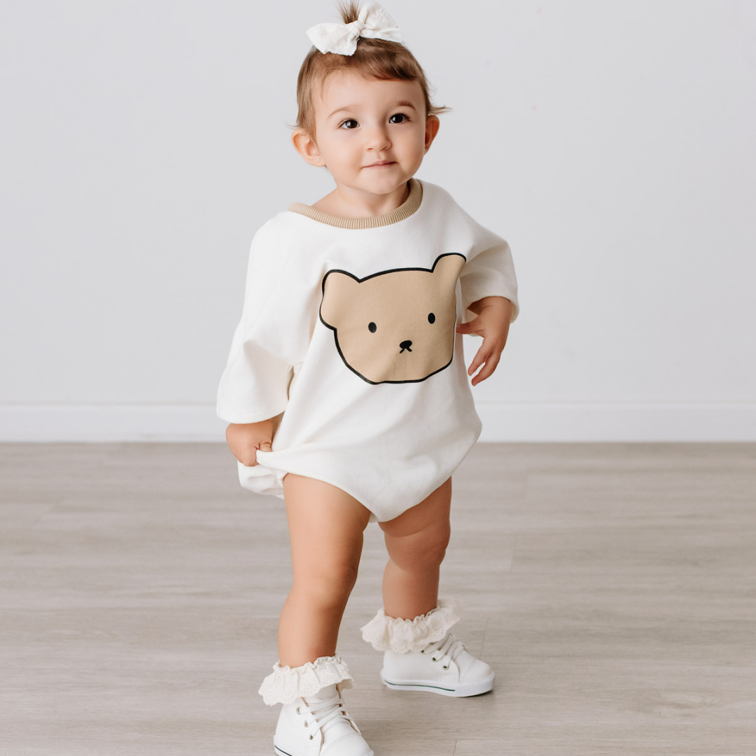 Teddy Snuggle Sweat Romper, Cream, Unisex, 18-24 Months