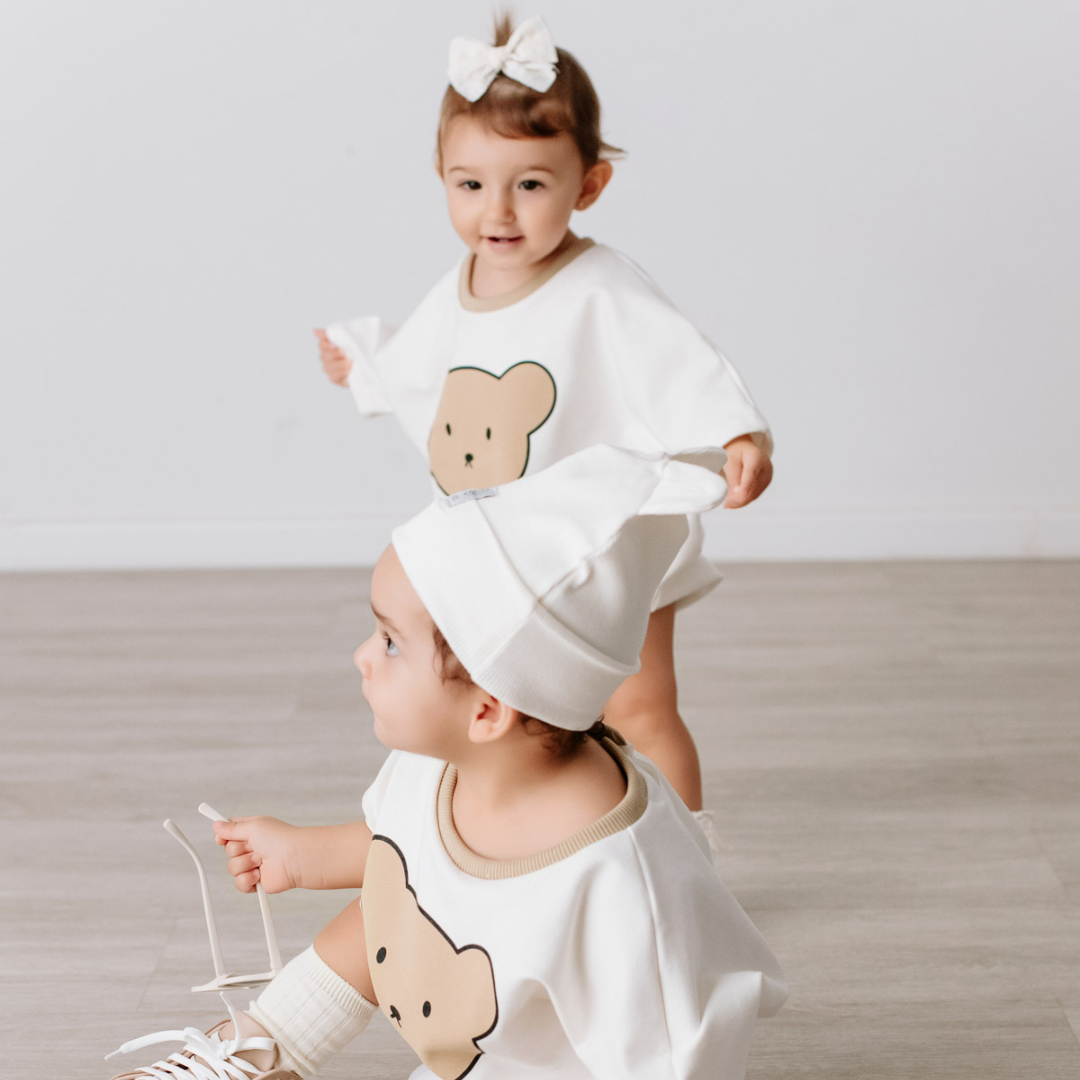 Teddy Snuggle Sweat Romper, Cream, Unisex, 18-24 Months