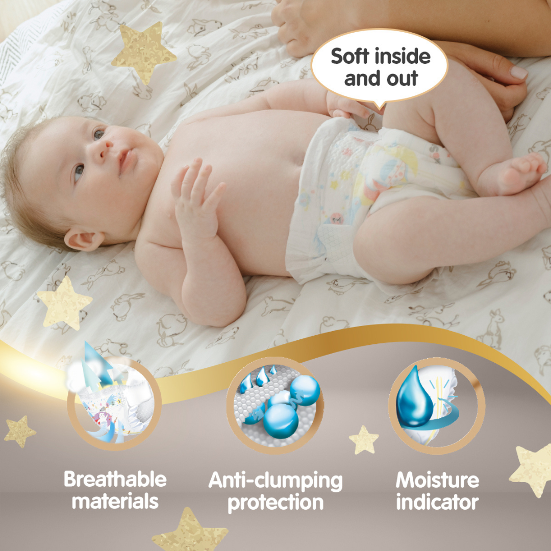 Premium Baby Diapers, Size 2 Small (3-6 kg), 72 pcs x 1 Pack
