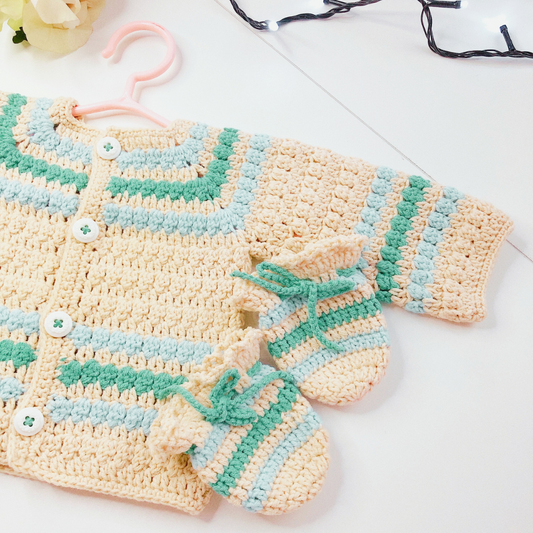 Minty Morning Crochet Baby Cardigan Set (Customizable, Made-to-order)