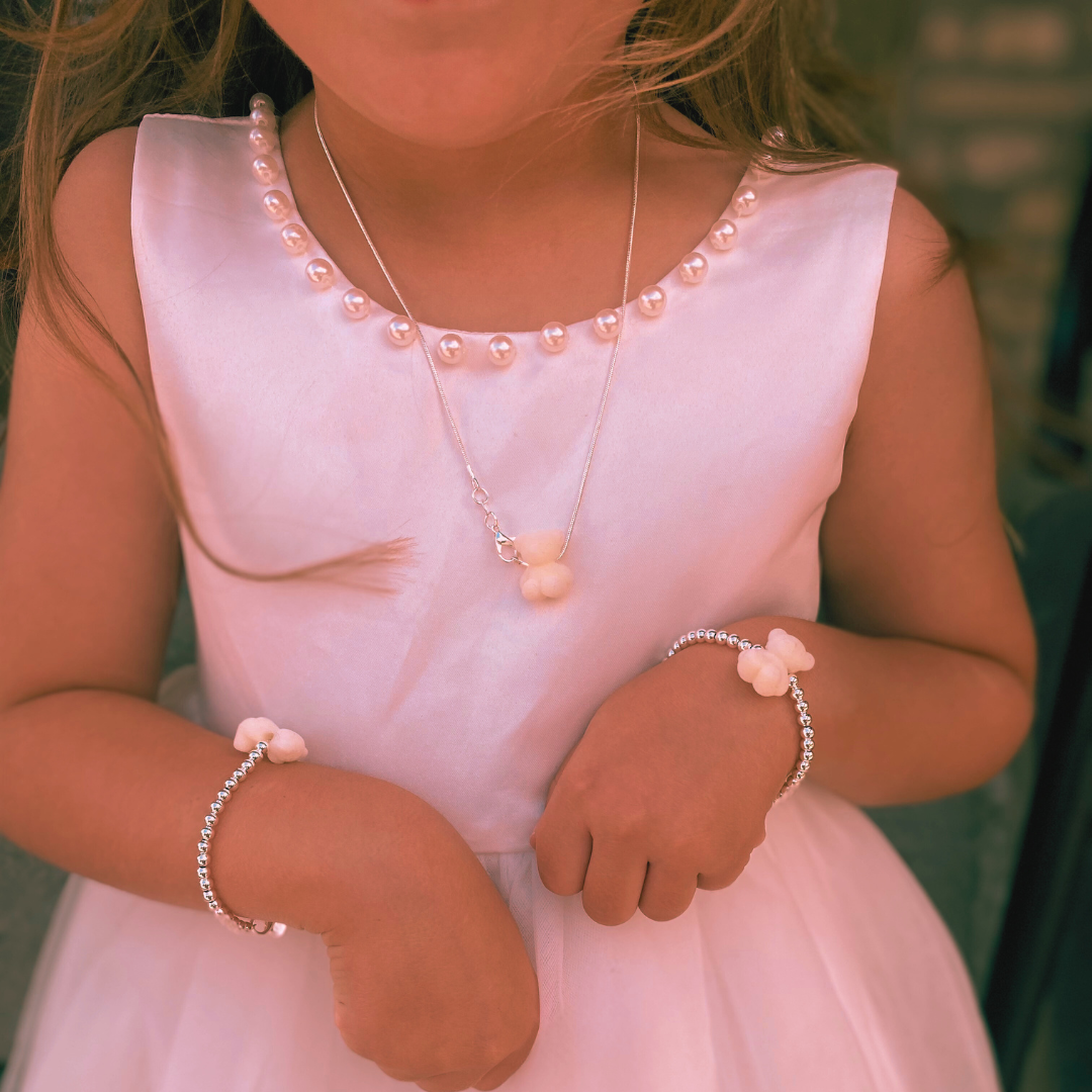 925 Silver Original Teddy Necklace - Pink Bear