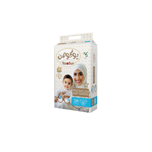 Premium Baby Diapers, Size 3 Medium (5-10 kg), 62 pcs x 1 Pack