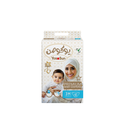 Premium Baby Diapers, Size 3 Medium (5-10 kg), 62 pcs x 1 Pack