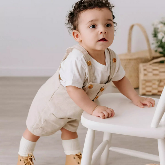 "Sol" Linen Dungaree, Brown, Baby Boy, 12-18 Months