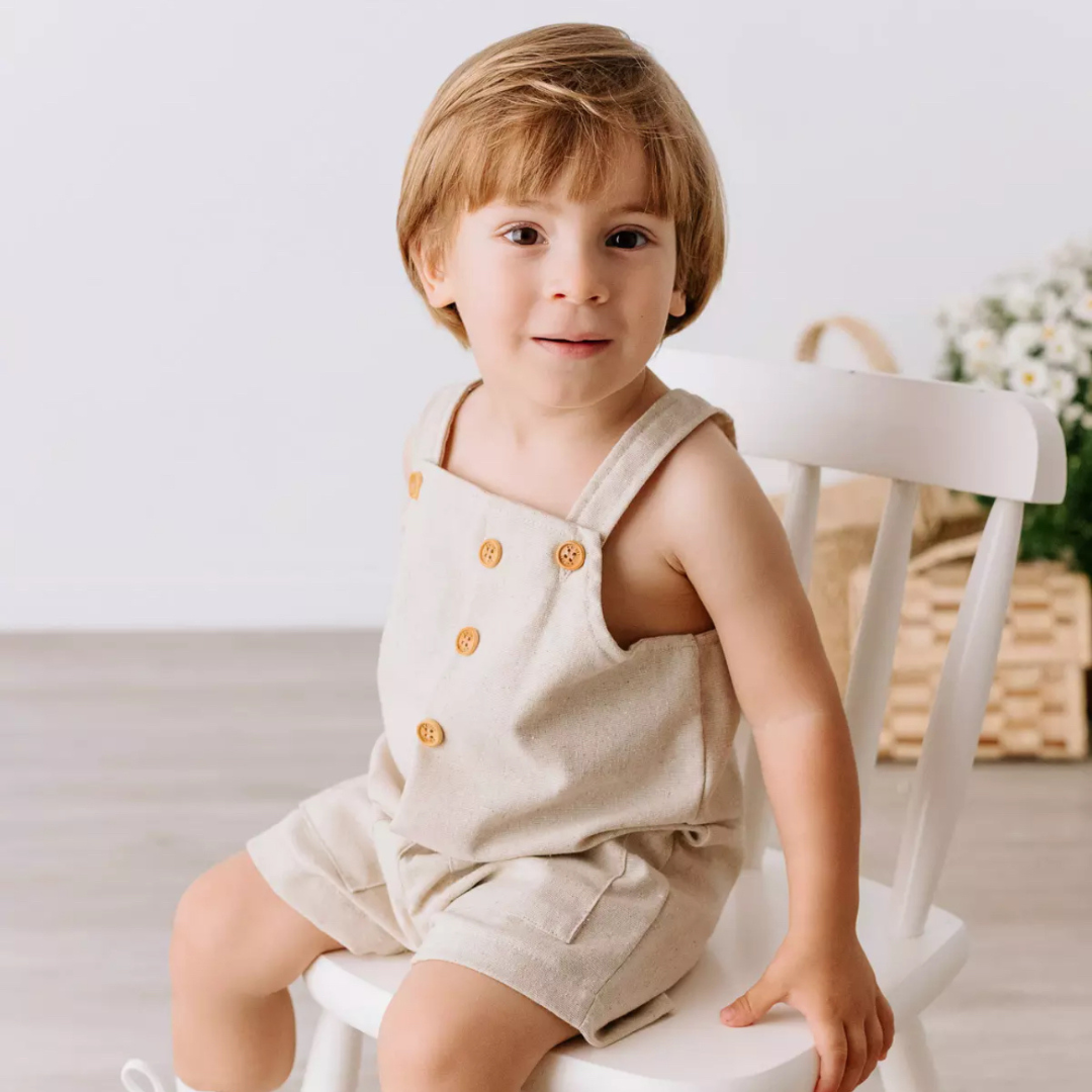 "Sol" Linen Dungaree, Brown, Baby Boy, 6-9 Months