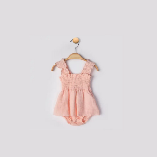 Luna Ribbon Romper, Beige, Baby Girl, 6-9 Months