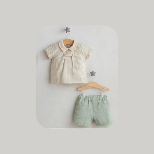 Theo Natural Muslin 2pc Set, Green, Baby Boy, 18-24 Months