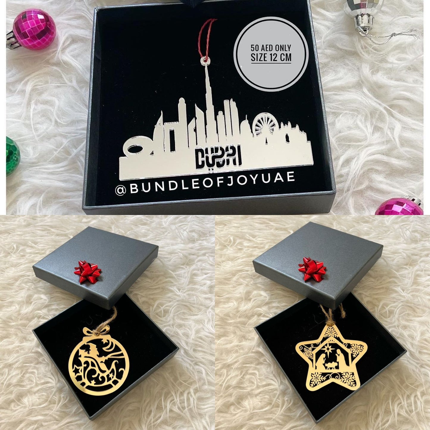 Set of 3 Assorted Acrylic Ornaments (Gift Box Edition)