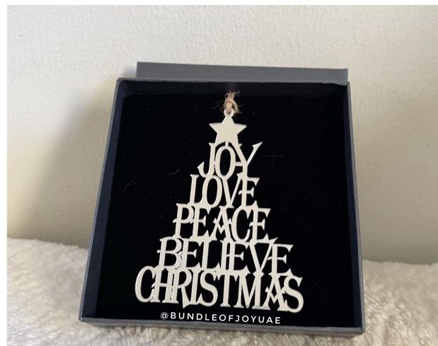 Boxed Set of 4 "Christmas Tree Word Ornament" Acrylic OR Wooden