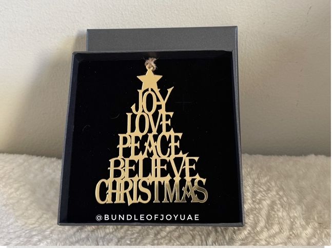 Boxed Set of 4 "Christmas Tree Word Ornament" Acrylic OR Wooden