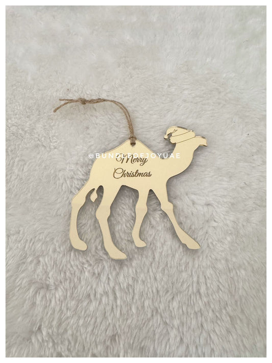 Set of 4 Festive Camel Ornaments Acrylic OR Wooden