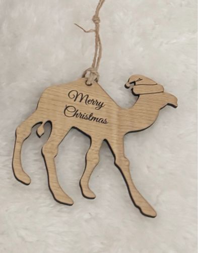 Set of 4 Festive Camel Ornaments Acrylic OR Wooden