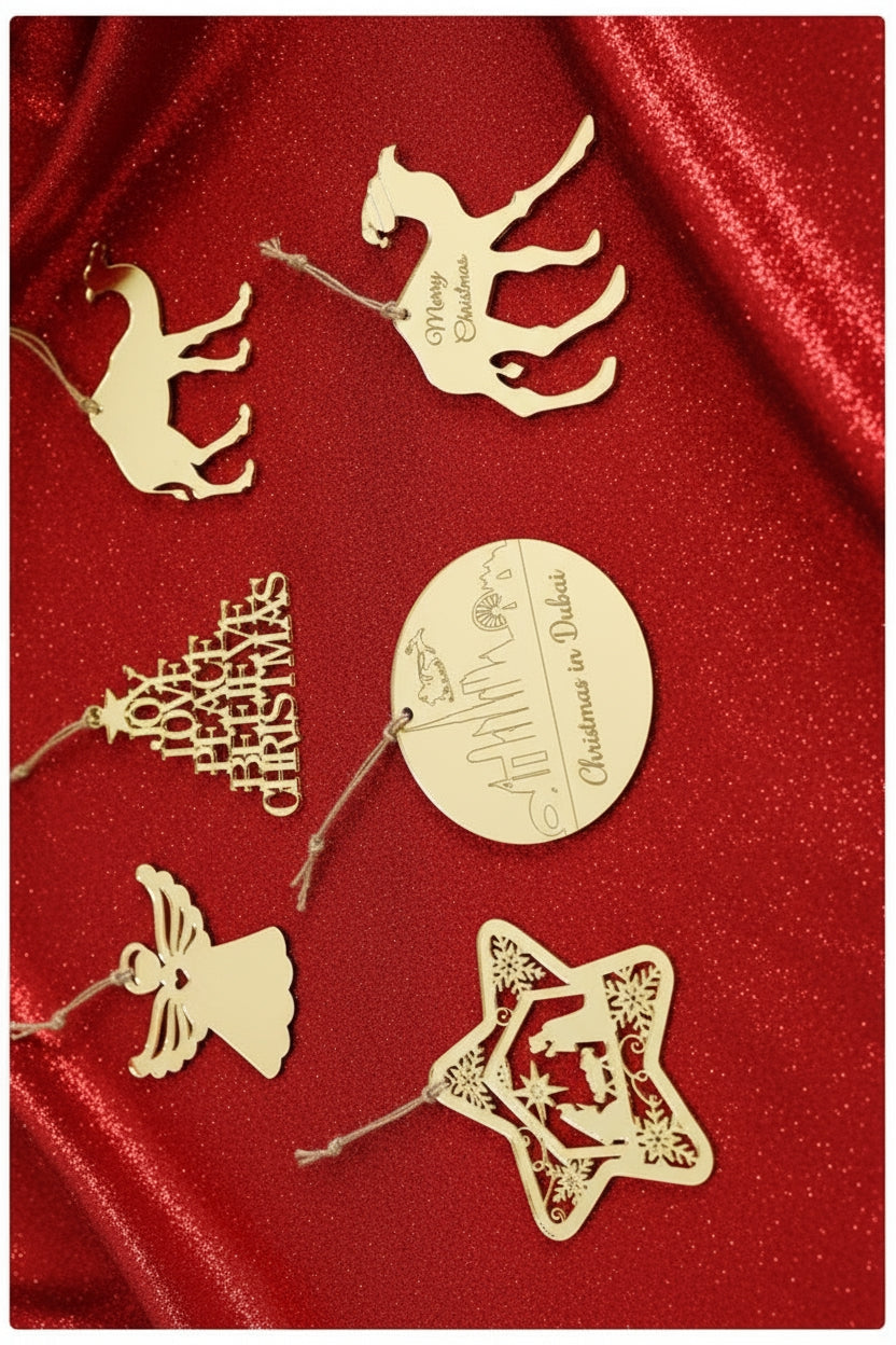 Set of 6 Christmas Ornaments Acrylic - Assorted